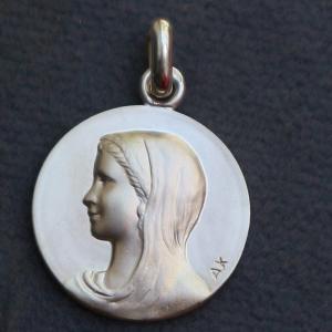 Médaille Baptême Vierge Marie en argent massif.